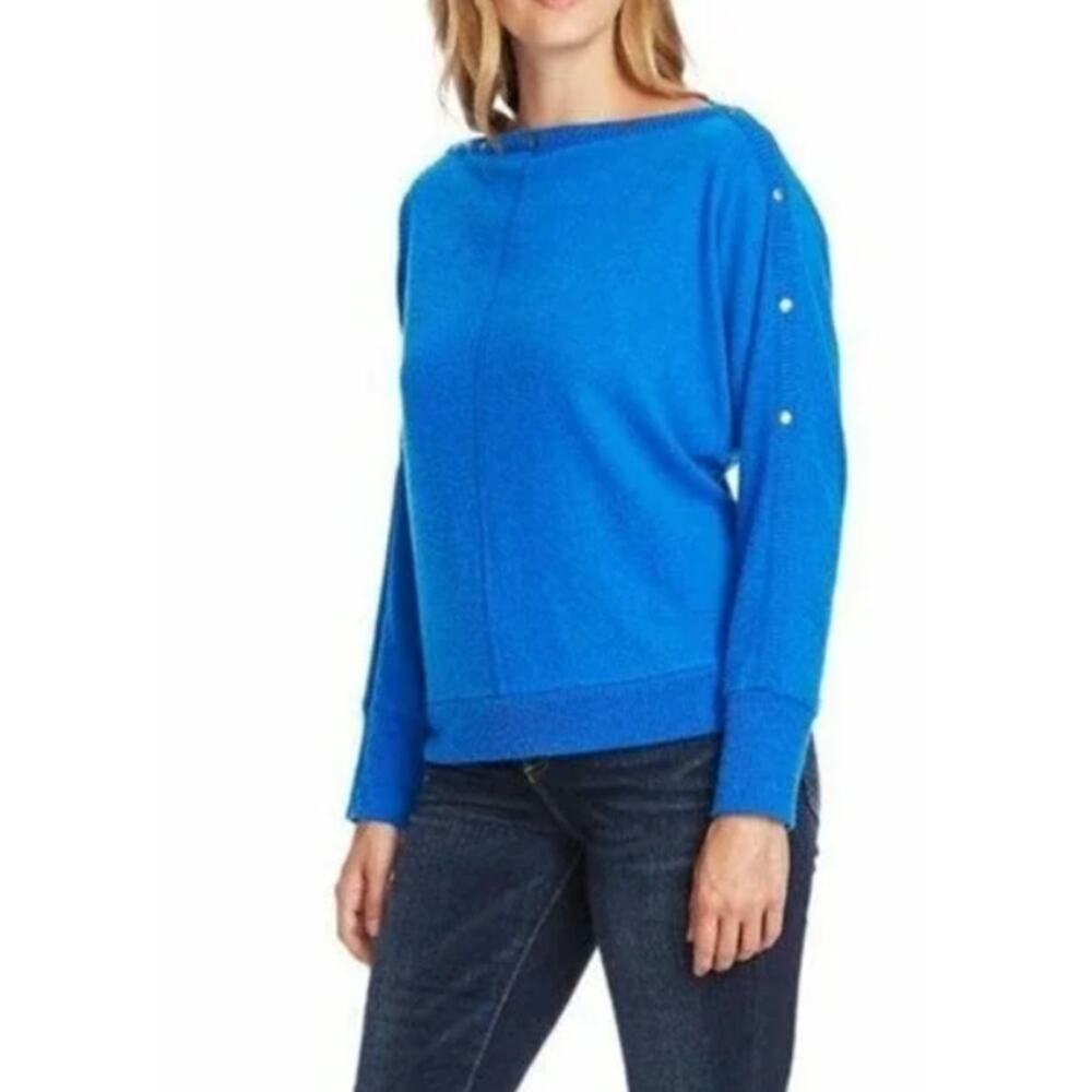 Vince Camuto‎ Snap Trim Dolman Sweater Blue Knit in Metro Blue Small
